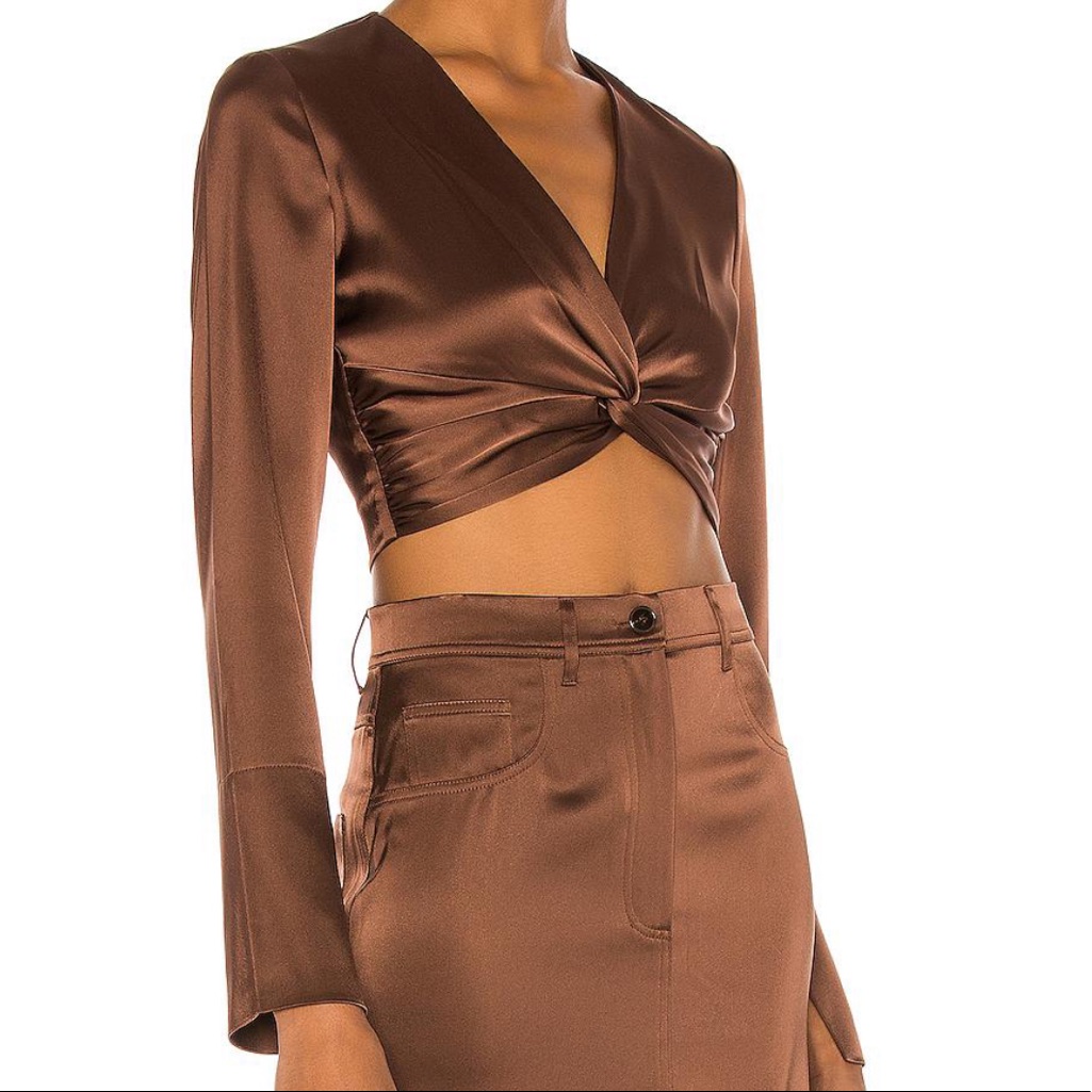 Nwt Nanushka Ula Gathered Crop Top In Brown